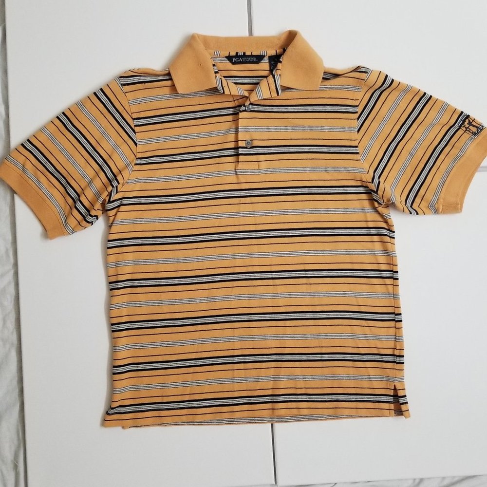 Vintage PGA Tour Striped Small Polo - Collar Hole